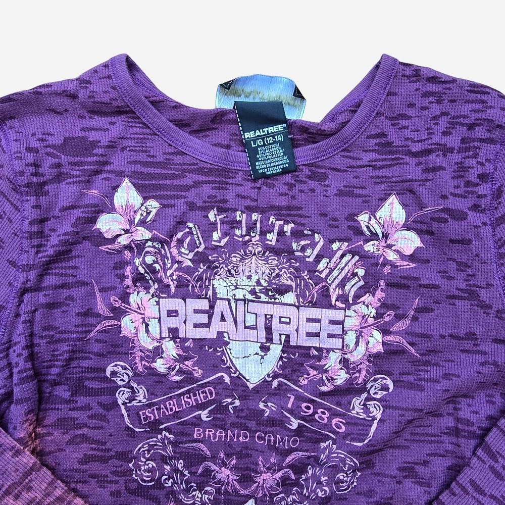 Purple Realtree long sleeve shirt with white floral graphic L - Picture 3 of 4
